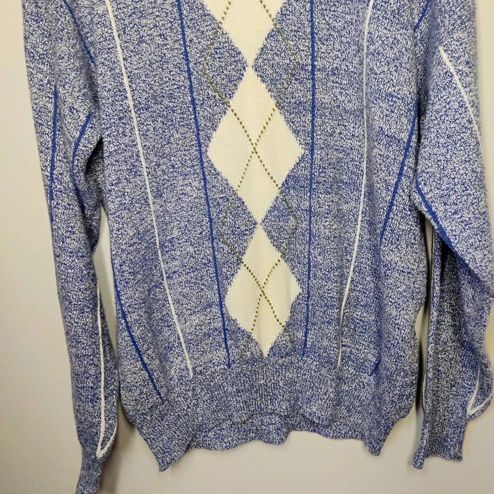 Vintage Claiborne Argyle Knit Sweater Mens Large‎ Blue Preppy Academia Golf